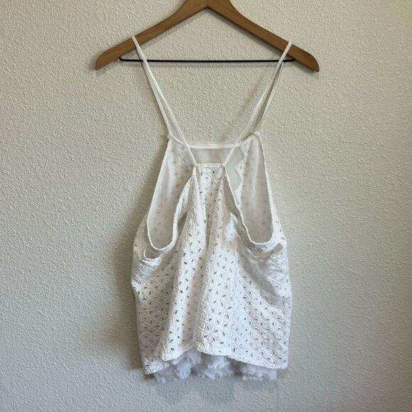 Free People Women's Large White Tank Top Crochet Lace Boho Sheer Casual Dainty - Picture 8 of 9